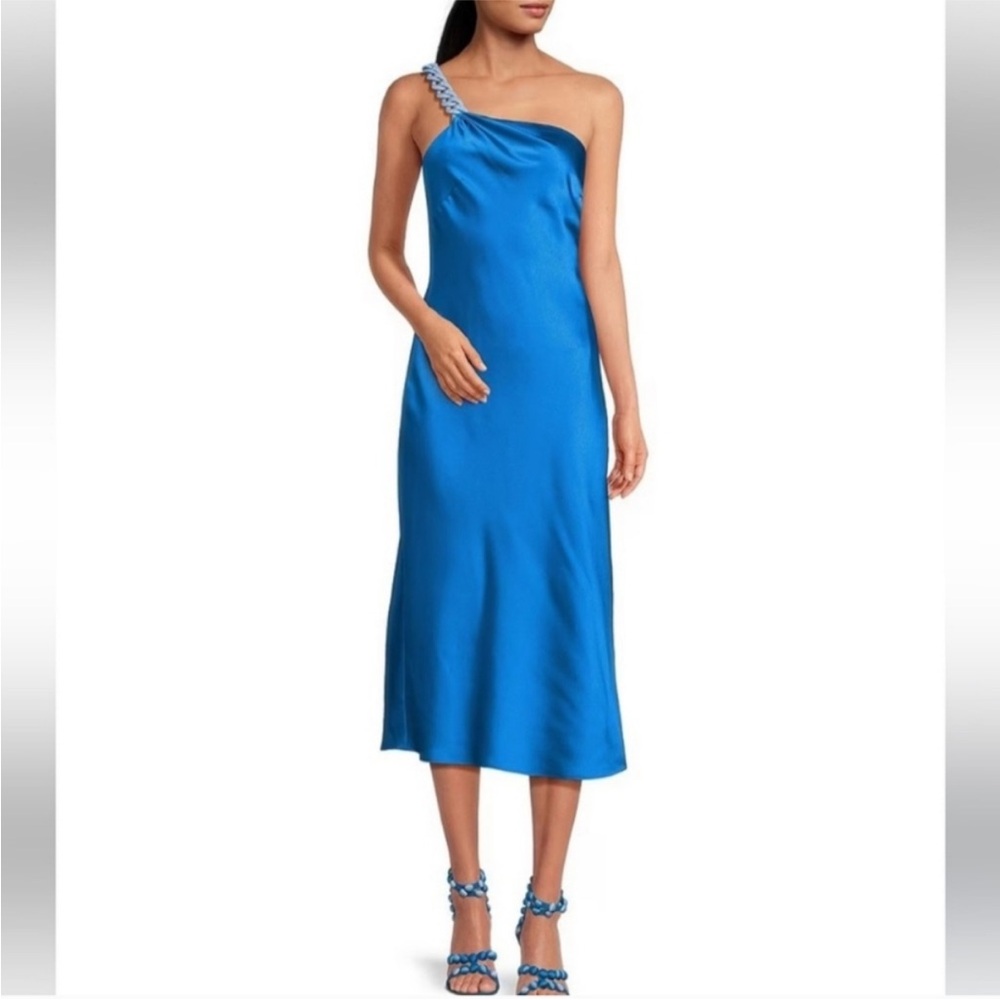 Gianni Bini Jess Southern Shelby One Shoulder Chain Satin Sheath Midi Dress 2